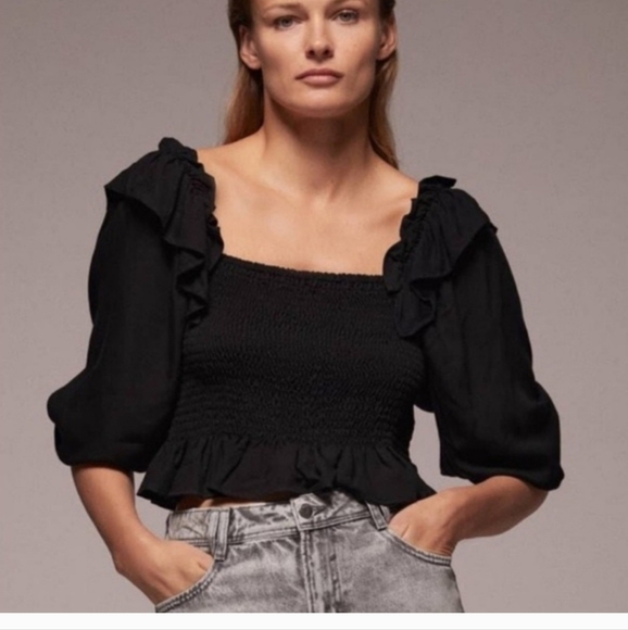 ZARA Smocked peplum top in Black. Size M - Picture 1 of 12